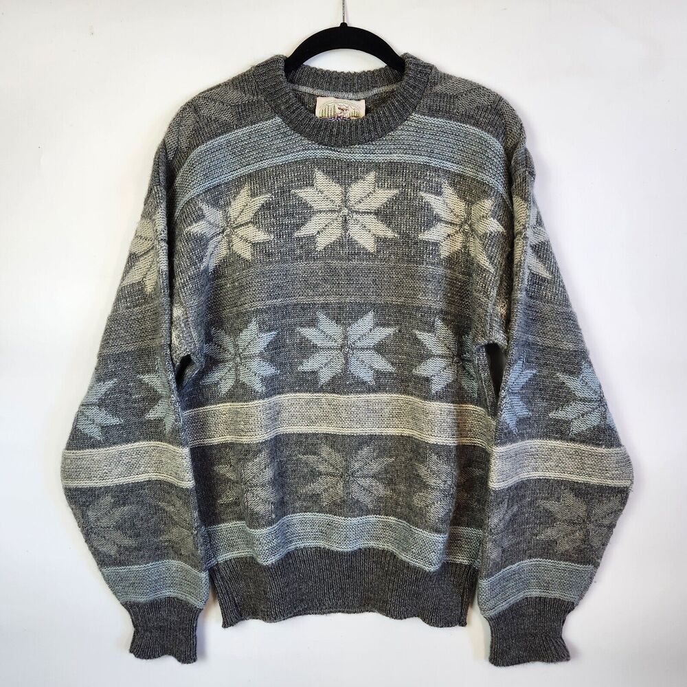 VTG Merrimac ALPS Sweater Mens Sz‎ M Gray 100% Wool Eclectic Grandpa Vintage 90s